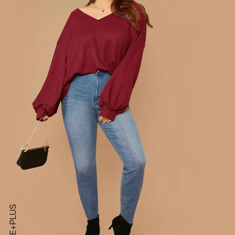 Drop shoulder waffle knit long sleeve